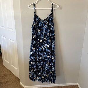 Blue floral Midi Challis Sleeveless Trapeze Dress